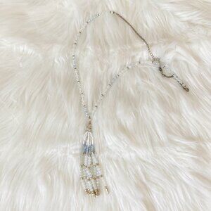 White, Gold, and Blue Tassel Necklace